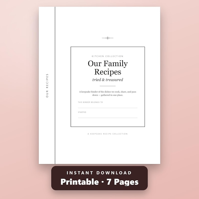 Recipe Binder Kit Printable, Fillable 4x6 Recipe Cards, Dividers, Cover, Conversions Chart, US Letter PDF, Instant Download
