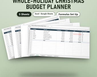 Kerstbudget spreadsheet voor Google Sheets & Excel, complete vakantieplanner, tracker voor cadeaus, reizen, eten en decoratie, spaarpot, direct beschikbaar