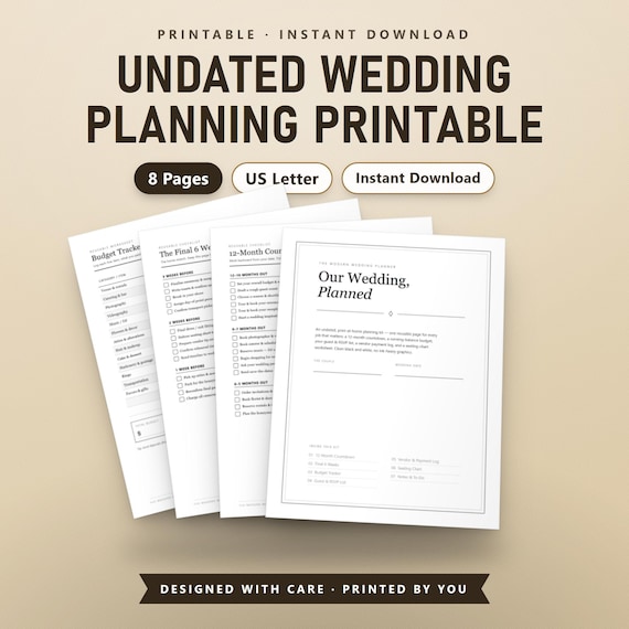 DIY Wedding Planner Printable, Undated Wedding Planning Binder, Budget Tracker, Guest List, Vendor Log, Seating Chart, Instant Download
