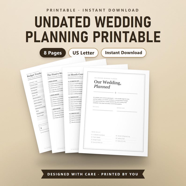 DIY Wedding Planner Printable, Undated Wedding Planning Binder, Budget Tracker, Guest List, Vendor Log, Seating Chart, Instant Download