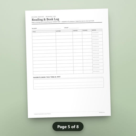 Undated Homeschool Planner PDF, Multi-Child Weekly Lesson Planner, Attendance Log, Reading Record, US Letter, Instant Download, image 8