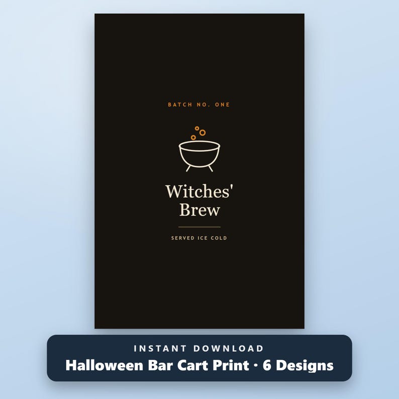 Halloween Bar Cart Sign Printable, Set of 6, Spooky Cocktail Wall Art, Gothic Bar Decor, 16x20, 11x14, 8x10, Instant Download