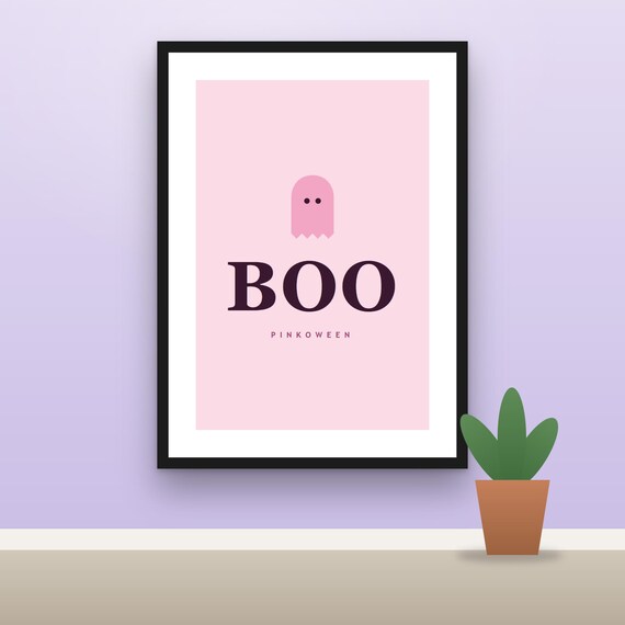 Pink Halloween Printable Wall Art, Set of 8 Pastel Ghost Typography Prints, Pinkoween Gallery Wall, 16x20, 11x14, 8x10, Instant Download, image 2