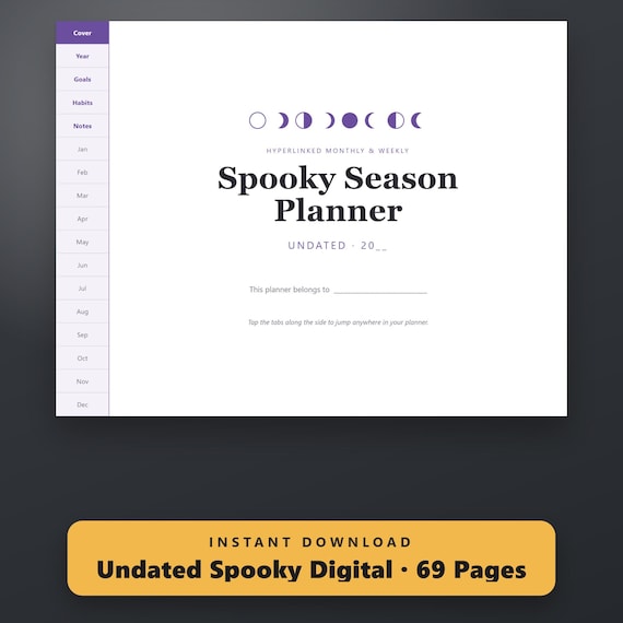 Halloween Digital Planner Undated, Spooky Season Planner, Hyperlinked Planner, Moon Phase Planner, Hyperlinked PDF, Tablet, Instant Download