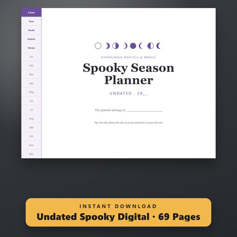 Halloween Digital Planner Undated, Spooky Season Planner, Hyperlinked Planner, Moon Phase Planner, Hyperlinked PDF, Tablet, Instant Download