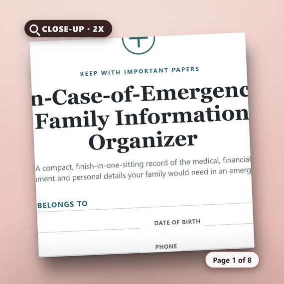In Case of Emergency Binder Printable, End of Life Planner, Family Information Organizer, 8 Pages, US Letter, Instant Download, image 4
