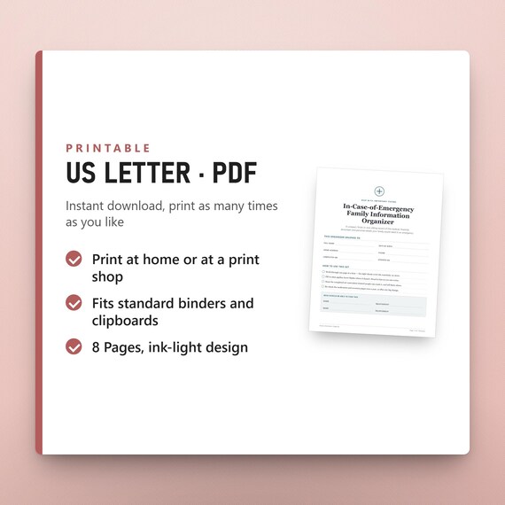 In Case of Emergency Binder Printable, End of Life Planner, Family Information Organizer, 8 Pages, US Letter, Instant Download, image 9