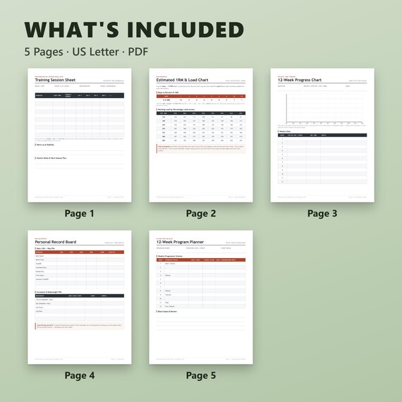 Strength Training Log Printable, Progressive Overload Tracker, Weekly Workout Sheets, Set Rep Weight Log, 1RM Reference, Instant Download, image 3