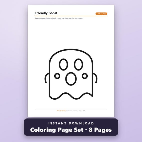 Halloween Coloring Book Printable, 8 Kids Pages, Easy to Hard, Bold Thick Outlines, US Letter, A4, Instant Download PDF
