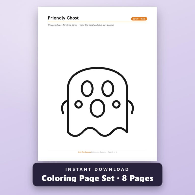 Halloween Coloring Book Printable, 8 Kids Pages, Easy to Hard, Bold Thick Outlines, US Letter, A4, Instant Download PDF