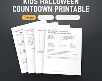Kids Halloween Countdown Printable, 31 Day Activity Advent Calendar, Daily Cards, Color-In Chart & Paper Chain, Fillable, US Letter, A4