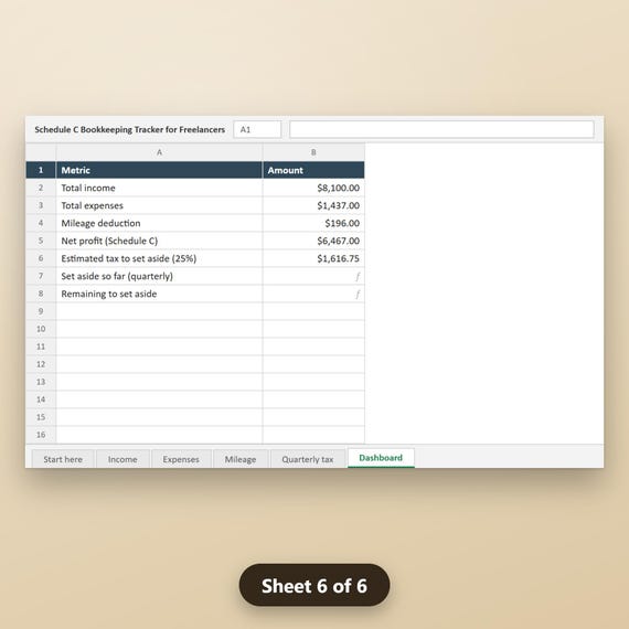 Small Business Bookkeeping Spreadsheet, Schedule C Expense Tracker, Freelancer Bookkeeping, Excel, Google Sheets, Instant Download, image 10