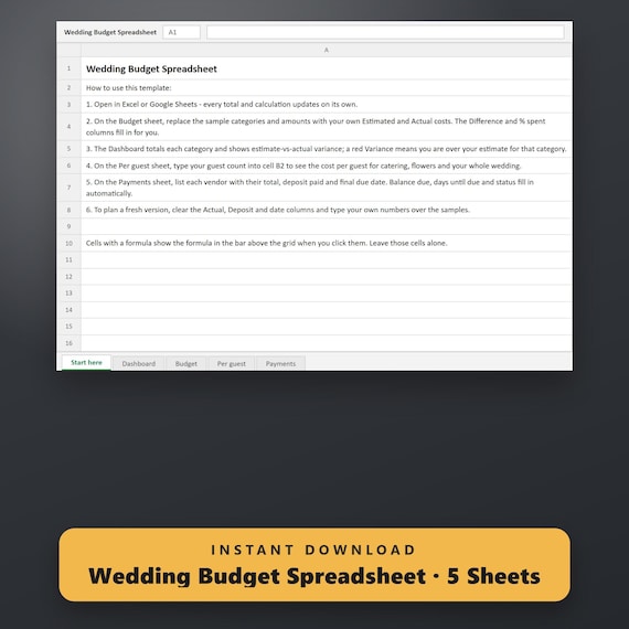 Wedding Budget Spreadsheet, Excel & Google Sheets Template, Per-Guest Cost Calculator, Vendor Payment Tracker, Instant Download