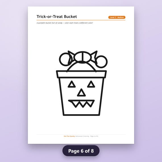 Halloween Coloring Book Printable, 8 Kids Pages, Easy to Hard, Bold Thick Outlines, US Letter, A4, Instant Download PDF, image 10