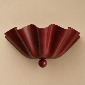 Handmade Burgundy Brass Wall Sconce | Scalloped Ruffle Shade | Half Flower Wall Lamp | Art Deco Vanity Light | Wireless | Modern Wall Lamp