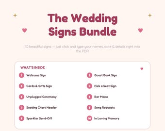 Wedding Signs Bundle Printable, 10 Editable Wedding Day Signs, Welcome Sign Guest Book Cards Gifts Bar Menu, Digital Download