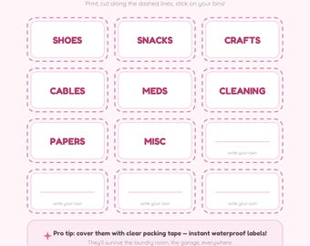 Printable Bin Labels, Clear Bin Label Kit, Pantry Labels Printable, Organizing Labels, Storage Bin Labels, Digital Download