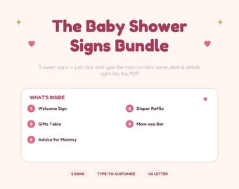 Baby Shower Signs Bundle Printable, 5 Editable Baby Shower Signs, Welcome Diaper Raffle Mom-osa Bar Signs, Digital Download