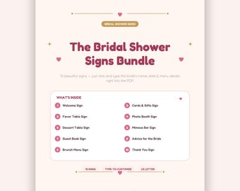 Bridal Shower Signs Bundle Printable, 10 Editable Bridal Shower Signs, Welcome Mimosa Bar Brunch Guest Book Signs, Digital Download