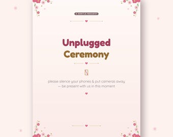 Unplugged Ceremony Sign, Printed Wedding Poster 18x24, No Phones Wedding Sign, Blush Pink Gold Ceremony Decor