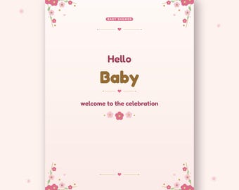 Hello Baby Sign, Printed Baby Shower Welcome Poster 18x24, Blush Pink Gold Baby Shower Decor, Baby Shower Decorations