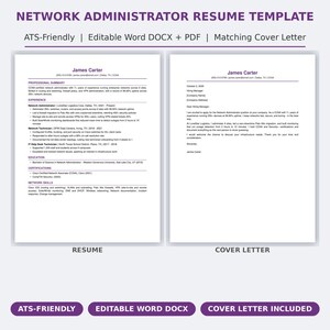 Network Administrator Resume Template | ATS-Friendly Resume & Cover Letter | Editable Word Docx + Pdf | IT