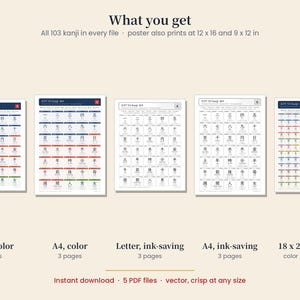 JLPT N5 Kanji-poster om af te drukken, 103 betekenissen en uitspraak van Kanji, leer Japans (PDF) afbeelding 6