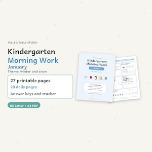 Dagismorgonarbete januari, 27 utskrivbara sidor, Dagliga arbetsblad för vinter och snö, Matematik och läskunnighet, Hemundervisning i klassrummet