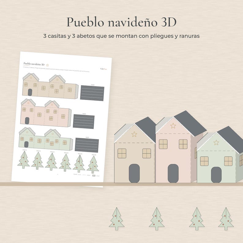 スペインのクリスマスペーパーオーナメント、フェリス・ナビダッドガーランド、3Dビレッジ、レジェス・マゴス印刷用PDF 画像 3