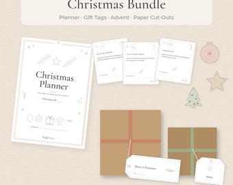 Christmas Printable Bundle, Christmas Planner, Gift Tags, Advent Calendar & Paper Ornaments PDF