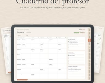 Cuaderno del Profesor Sin Fecha 2026-2027, Agenda Docente iPad GoodNotes y PDF Rellenable A4 A5, Evaluación LOMLOE