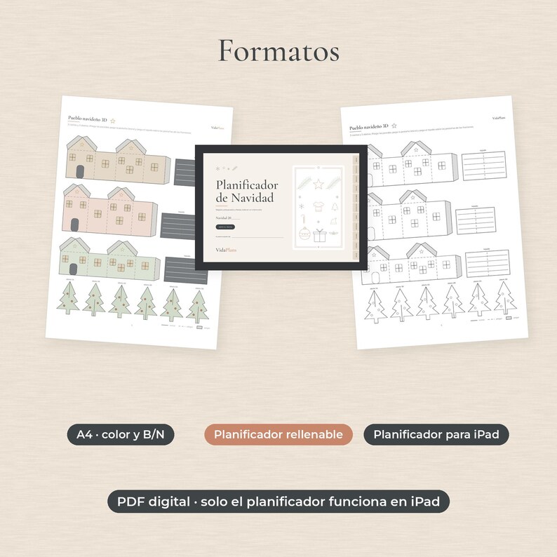Spanish Christmas Bundle, Planner, Gift Tags, Advent Calendar & Paper Ornaments Printable PDF Bild 5
