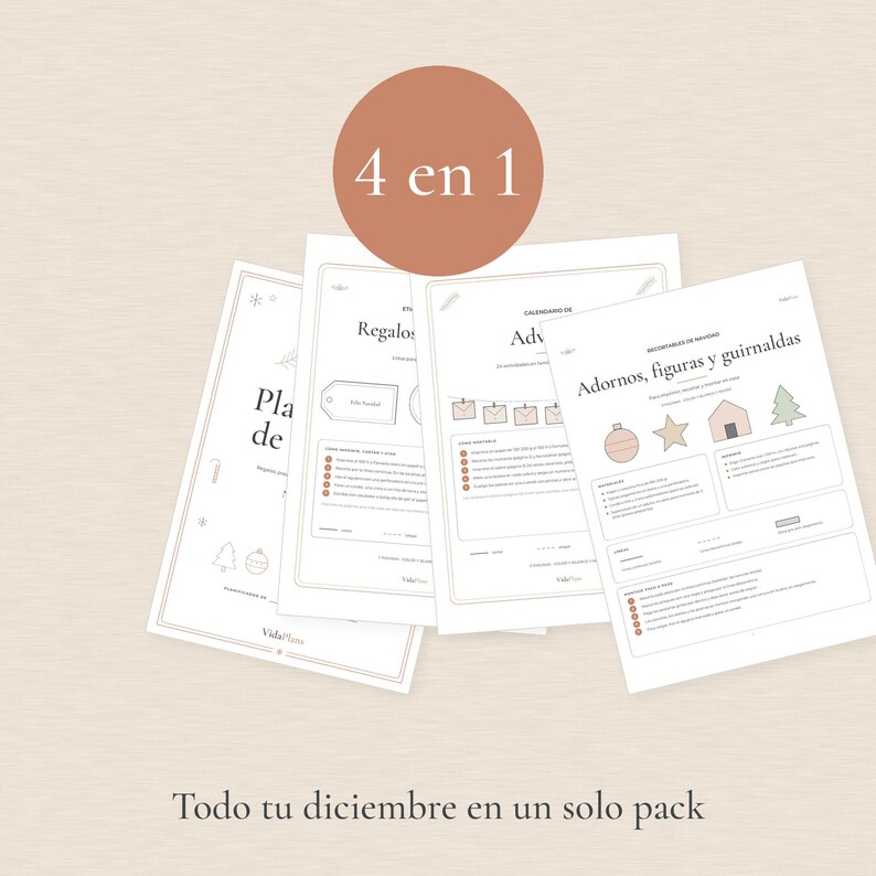 Spanish Christmas Bundle, Planner, Gift Tags, Advent Calendar & Paper Ornaments Printable PDF Bild 3