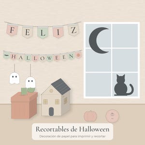 Spanish Halloween Cut Outs, Feliz Halloween Garland, 3D Pumpkin, Window Silhouettes & Masks image 1