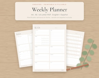 Planificador Semanal Imprimible, Agenda Semanal sin Fecha PDF, Rellenable y GoodNotes, A4 A5 Carta, Recambios Agenda A5