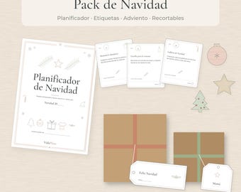 Spanish Christmas Bundle, Planner, Gift Tags, Advent Calendar & Paper Ornaments Printable PDF