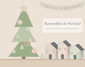 Spanish Christmas Paper Ornaments, Feliz Navidad Garland, 3D Village, Reyes Magos Printable PDF