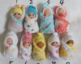 Mini bundle baby doll handmade 12th dollshouse art swaddled GIFT / collectable clay Artisan miniature