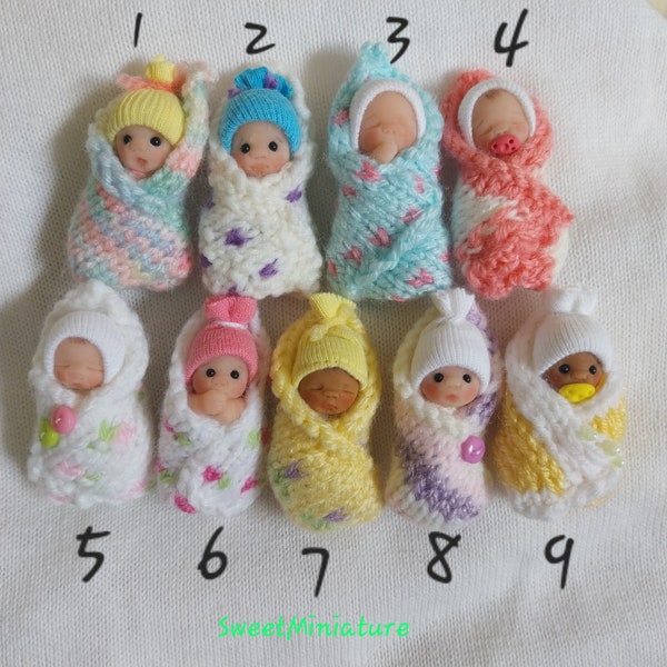 Mini bundle baby doll handmade 12th dollshouse art swaddled GIFT / collectable clay Artisan miniature