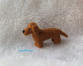 Tiny Needle felted Dachshund sausage dog wool fibre Art miniature dollhouse pet custom or BJD