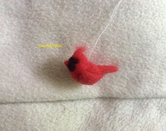 Needle felted Cardinal miniature Christmas tree hanging fibre art bird OOAK mini wool felt display