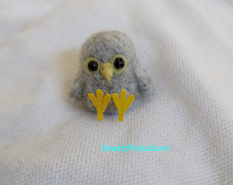 Needle felted Owl miniature fibre art bird OOAK mini wool felt display