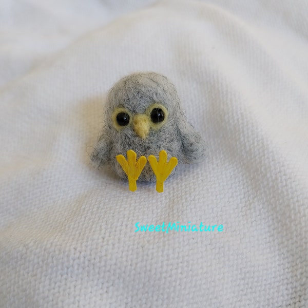 Needle felted Owl miniature fibre art bird OOAK mini wool felt display