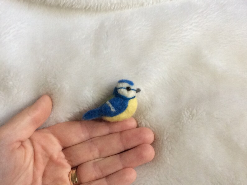 Needle felted Blue tit sculpture 2 wool ornament bird wildlife Art gift shelf Collectable miniature OOAK handmade image 1