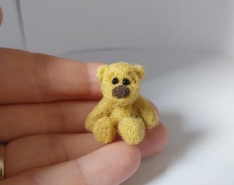 Needle felted bear fibre art miniature felt artist teddy dollhouse doll toy BJD