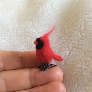 Needle felted Cardinal bird Christmas miniature fibre art bird OOAK mini wool felt display image 2