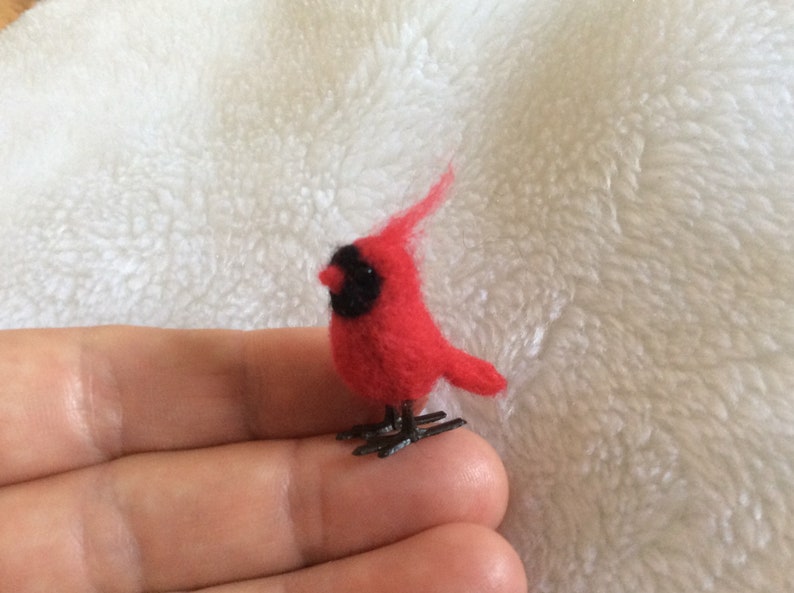 Needle felted Cardinal bird Christmas miniature fibre art bird OOAK mini wool felt display image 2