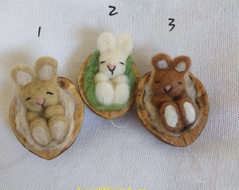 Needlefelt Rabbit in Walnut Easter / Christmas hanging decoration  bunny ornament fibre art miniature felt artist