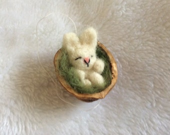 Needlefelt Rabbit in Walnut Christmas hanging decoration  bunny ornament fibre art miniature felt artist