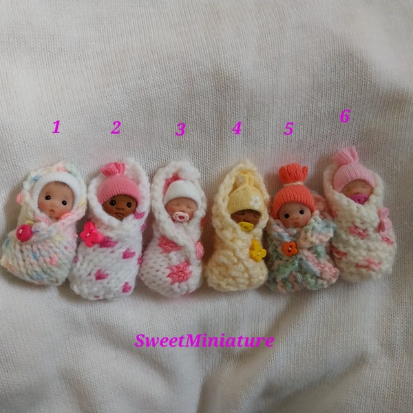 Mini bundle baby doll handmade 12th dollshouse art swaddled GIFT / collectable clay Artisan miniature